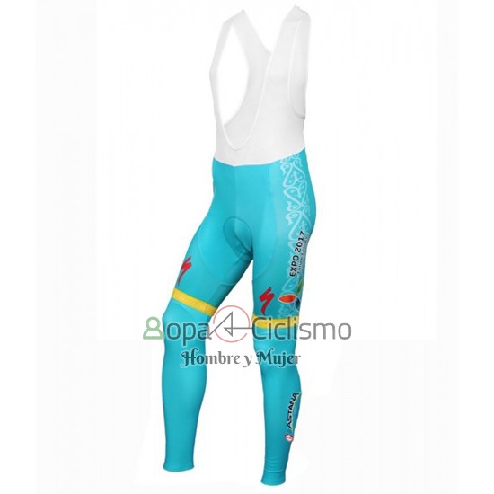 Astana Ropa Ciclismo Culotte Largo 2016 Mangas Largas Azul Claro y AMarillo